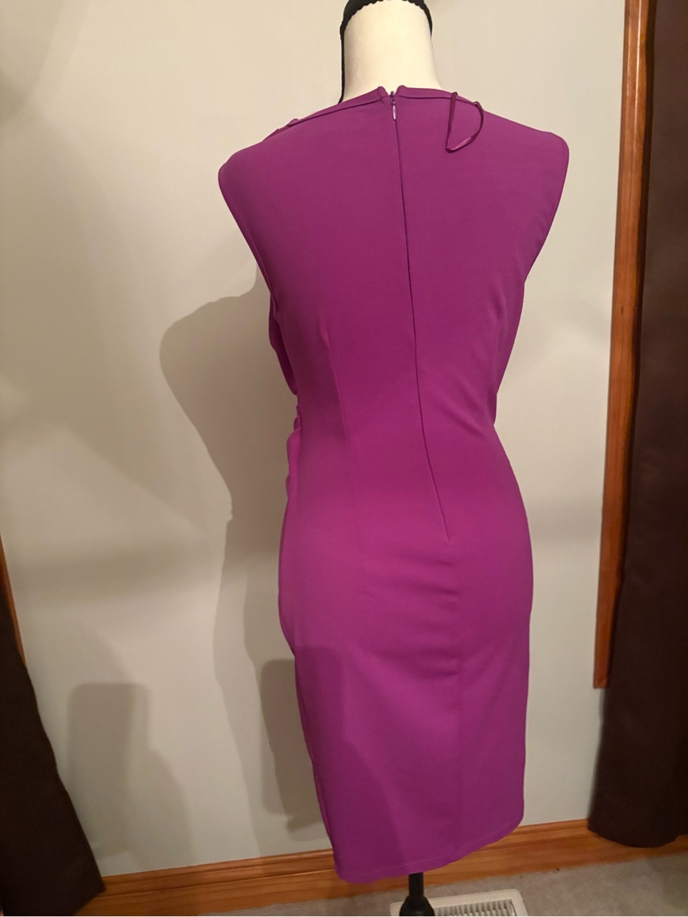 Lulu's Draped V-Neck Sheath Dress in Magenta - Picture 2 of 4